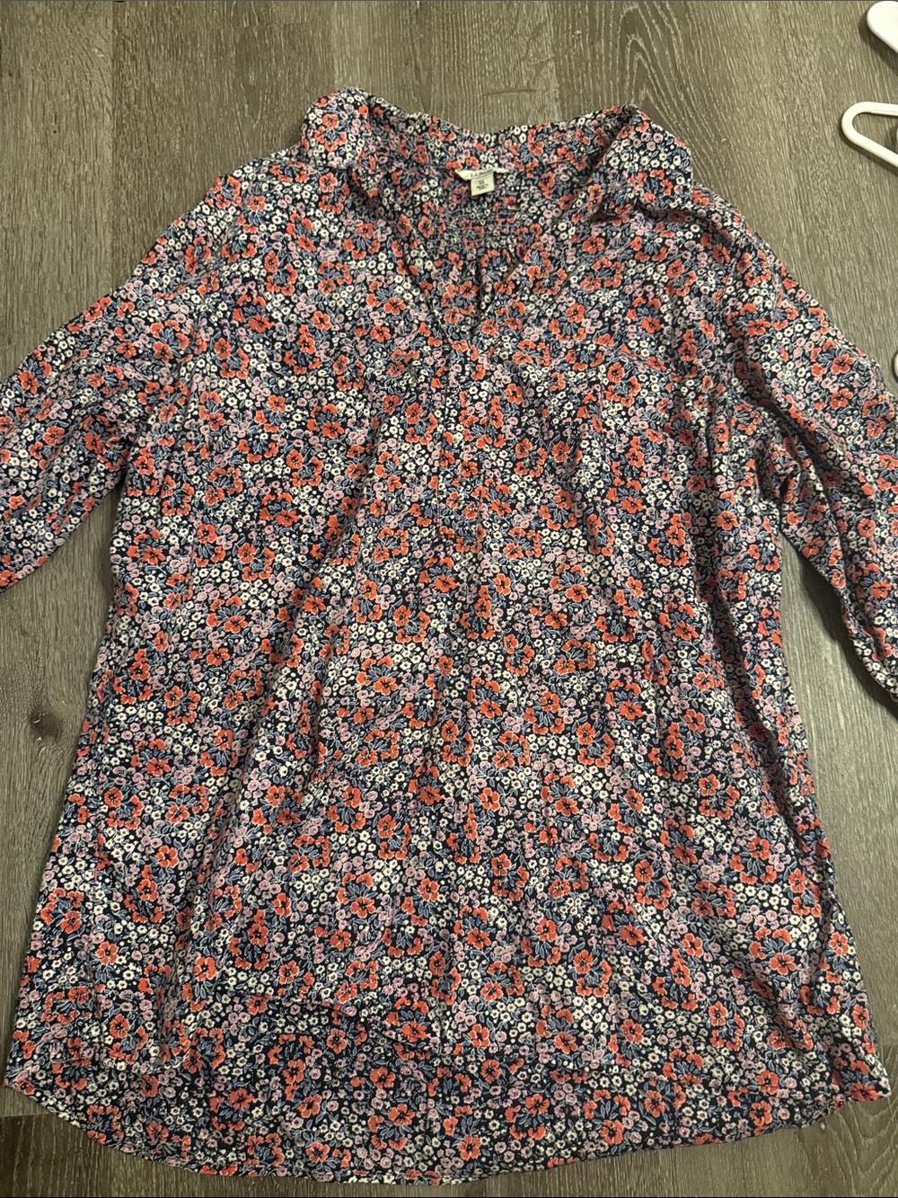L.L. Bean Floral Tunic Blouse - Navy & Coral
